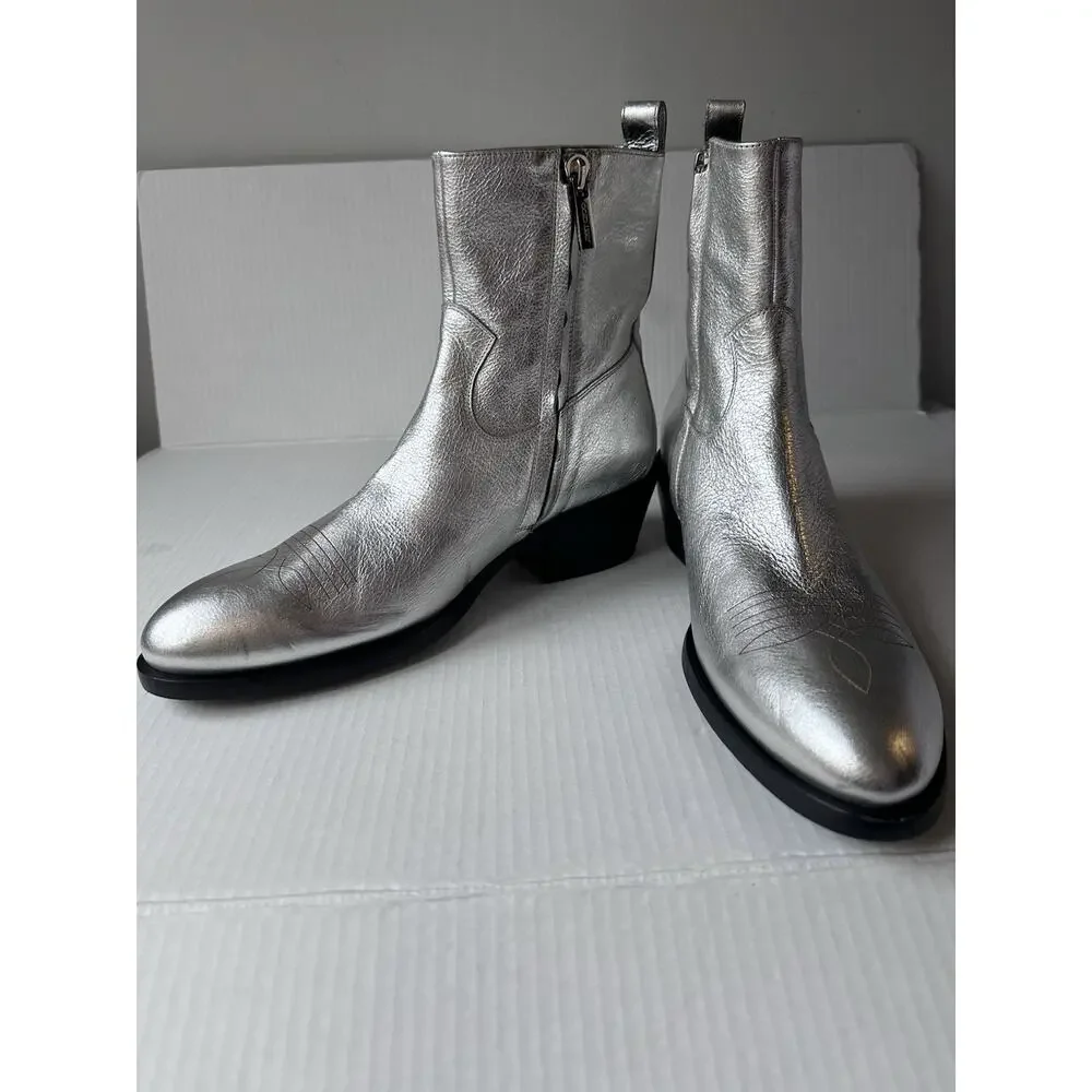 Men's Silver Metallic Ankle Boots - Stylish Zip Chelsea